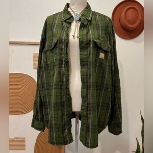 Carhartt Green Cotton Loose Fit Long Sleeve Button Down Unisex Shirt Large